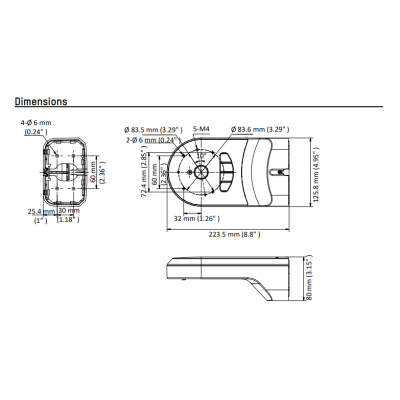 Cannon PTZ Wall Mount Bracket technical drawing